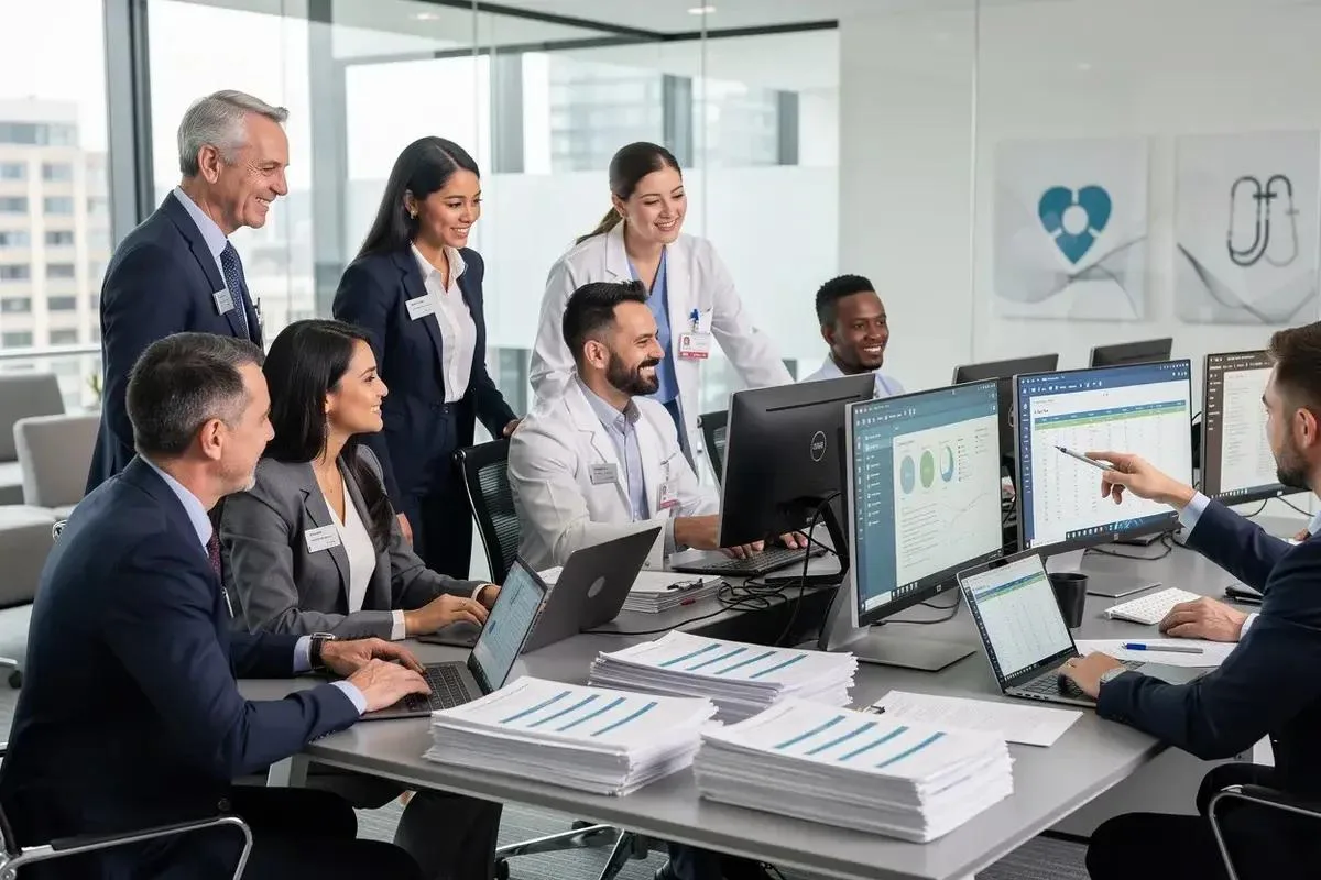Medical credentialing team reviewing physician documentation